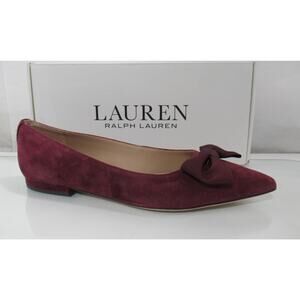 LAUREN Ralph Lauren Londyn Bow Ballet Flat Shoes Suede Red Burgundy Size 9